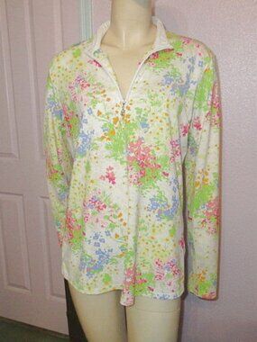 San Soleil SolTek Ice 1/4 Zip Polo Top Womens XL Vented UPF 50+ Cooling Floral